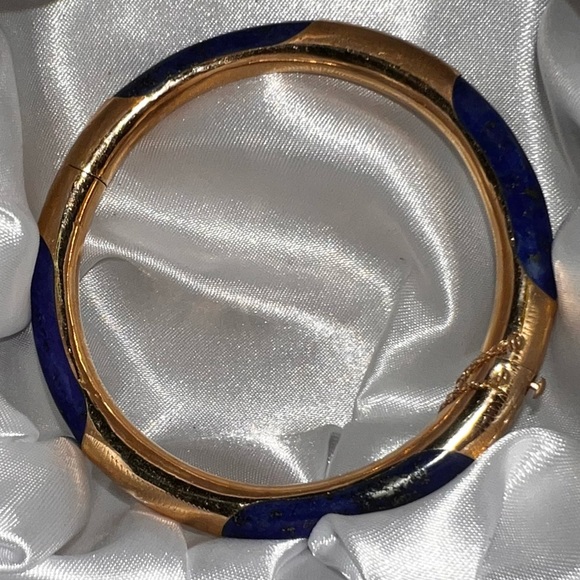 14K Gold Lapis Bangle Bracelet - Picture 12 of 16